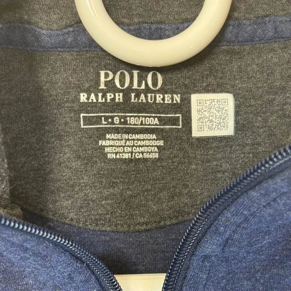 Polo Ralph Lauren Quarter Zip Mens Large Blue Heathered Cotton Blend Layering